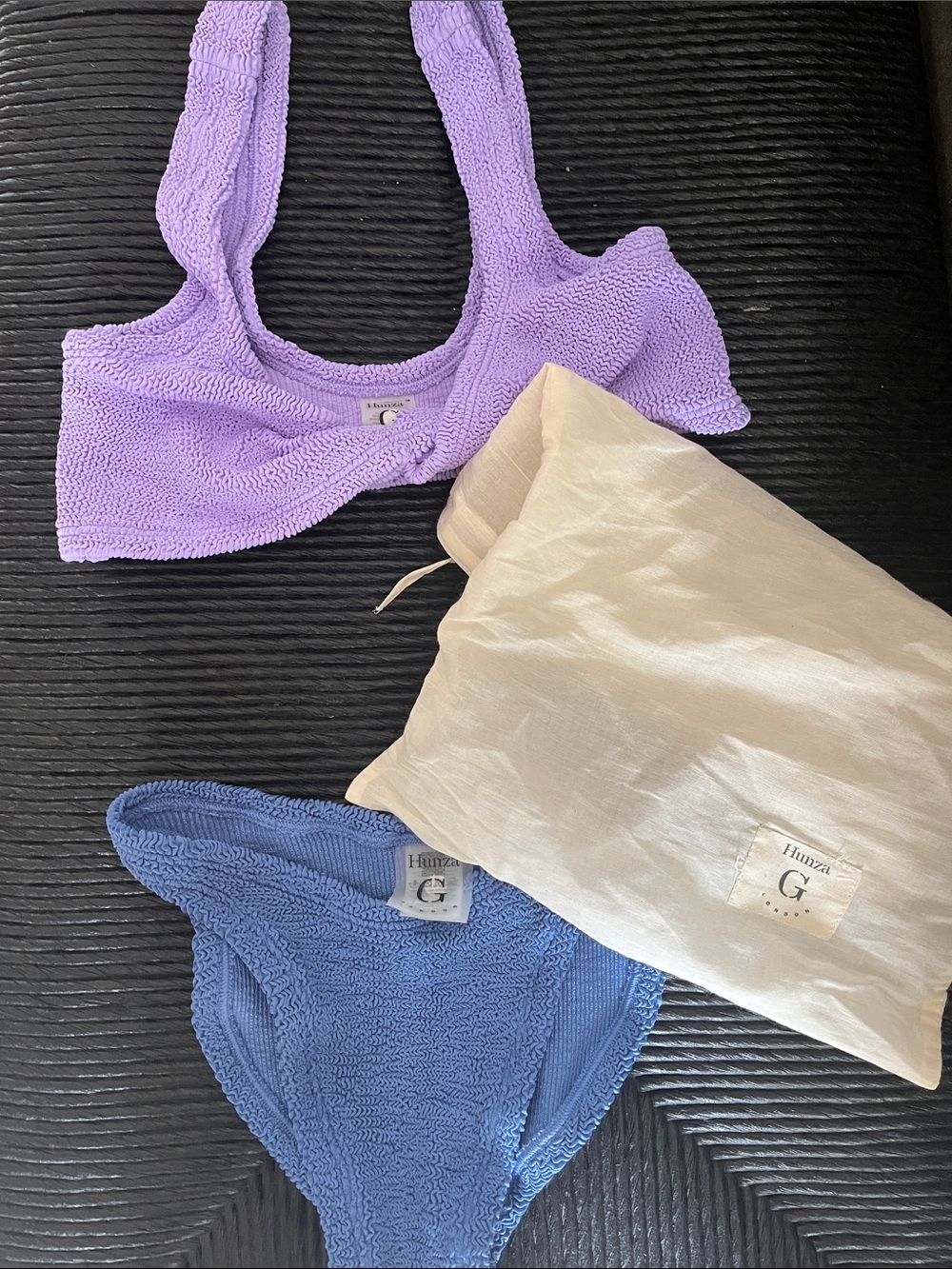 Hunza G Lilac Top with Periwinkle Blue Bottom OS Swim Set - Pristine - Picture 6 of 6